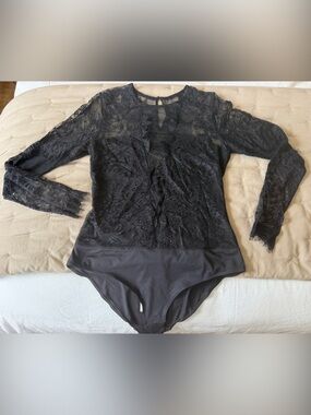 H&M Gold Label Black Lace Long-Sleeve Bodysuit
